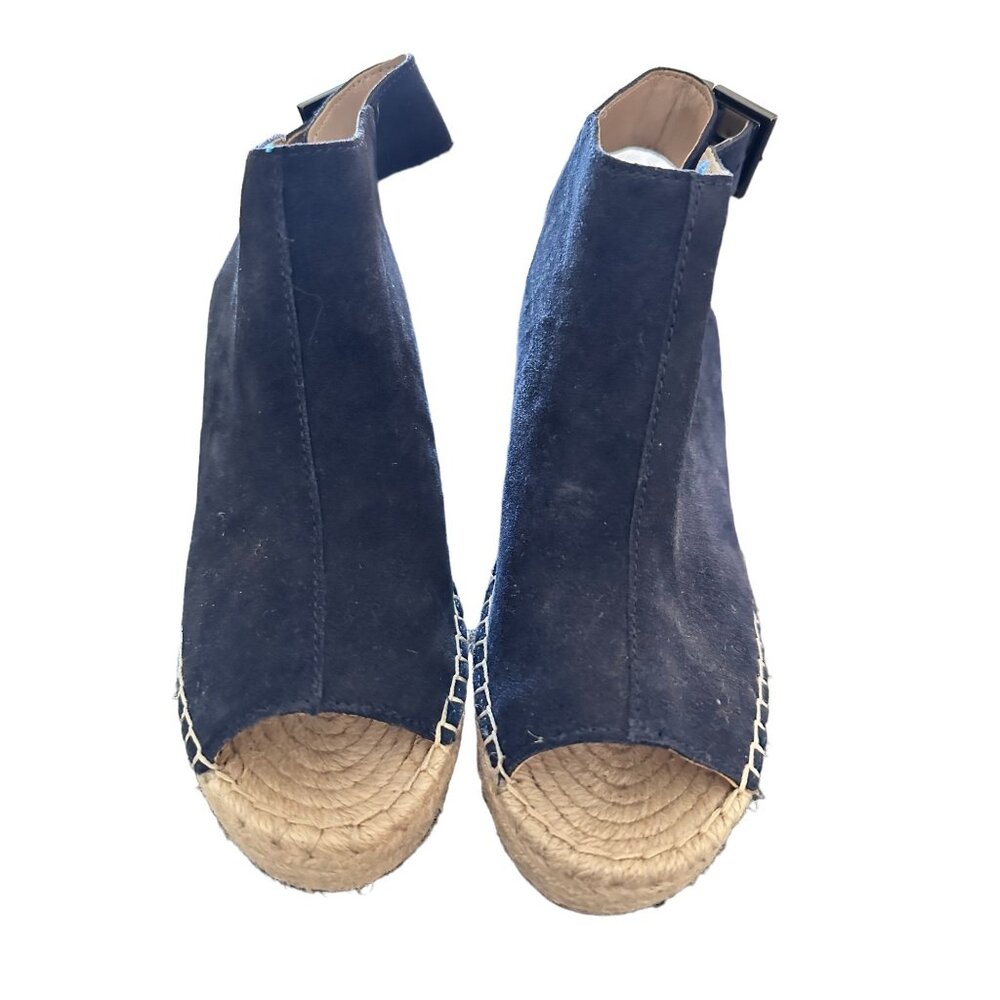 🍒 2/$20 🍒 Navy Blue Suede Open Toe Wedges with Buckle Closure sz 6.5